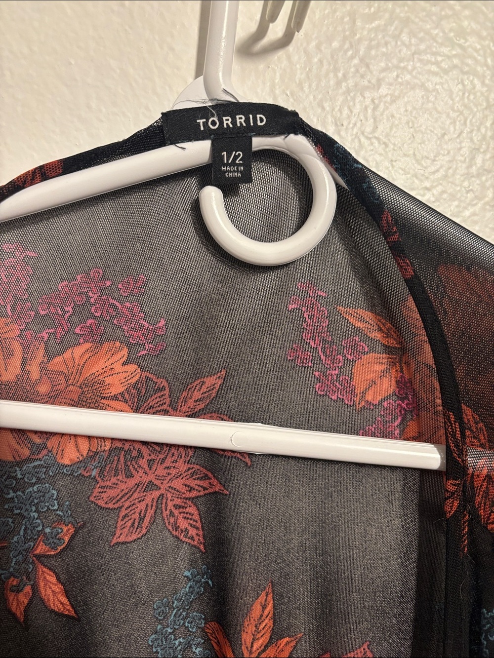 torrid Black Sheer Floral Kimono with Orange and Pink Blooms - Picture 2 of 3